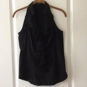 Express Elite Stretch Black Ruffle Top Blouse Sz Small